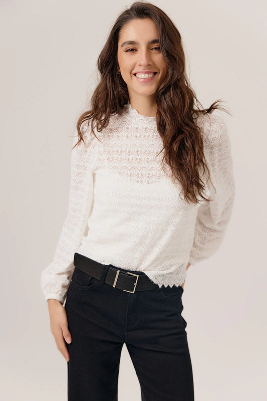 Blouse Wendy en dentelle blanche pour femme, vue avant