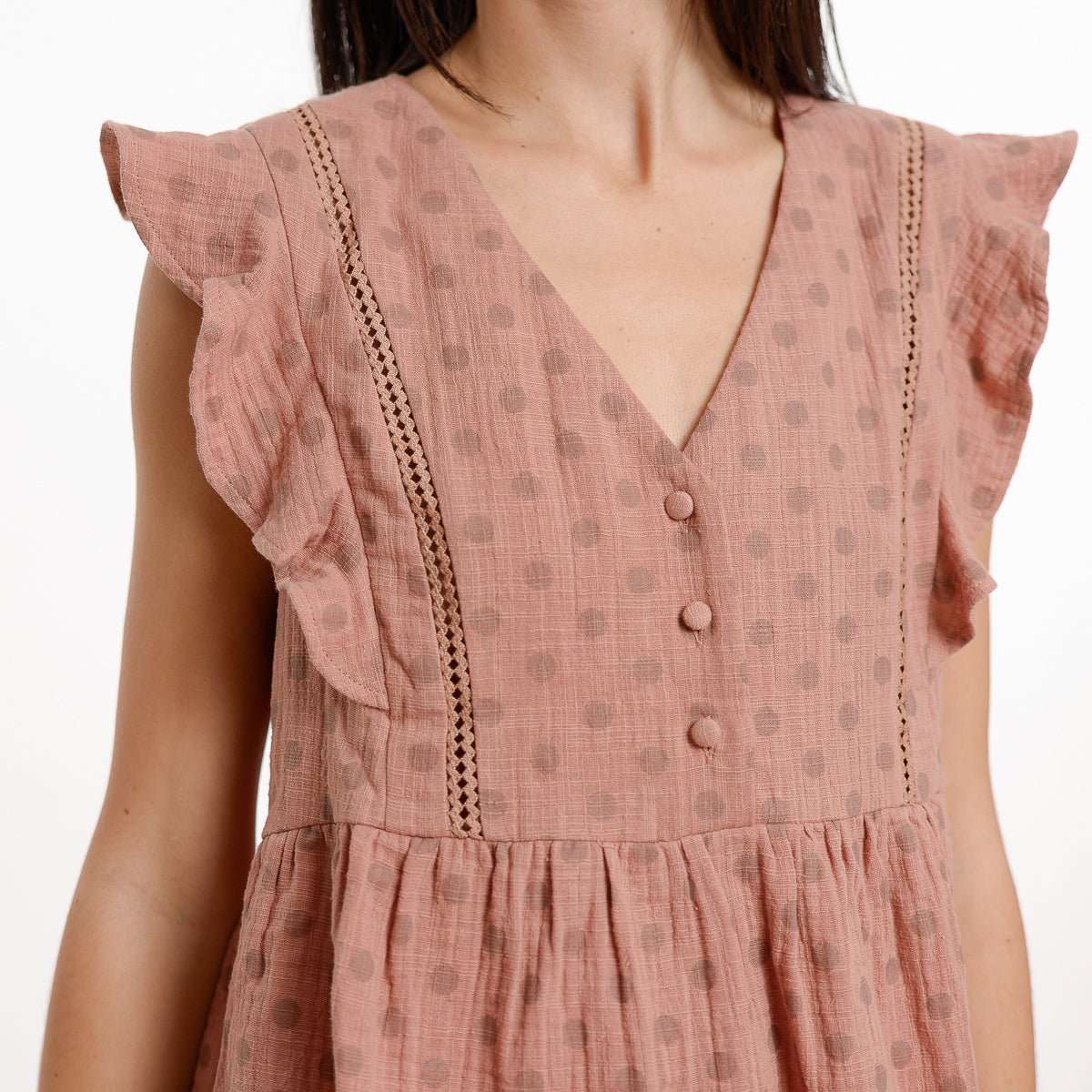 Motif pois de la blouse en gaze de coton terracota CERINE de Artlove