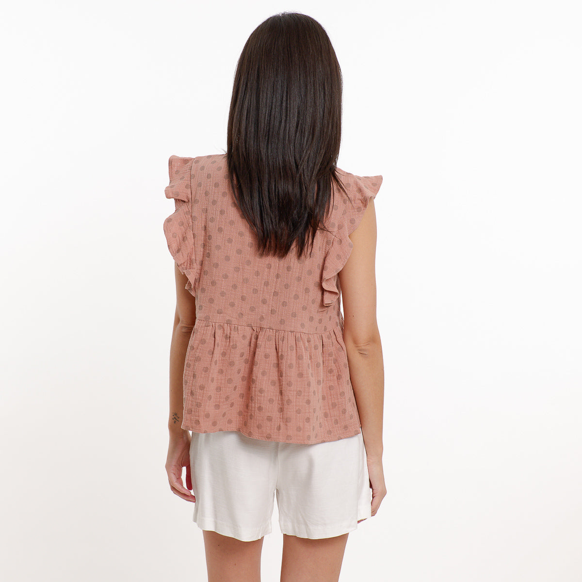 Haut à basque et volants sans manches terracota motif pois CERINE de Artlove
