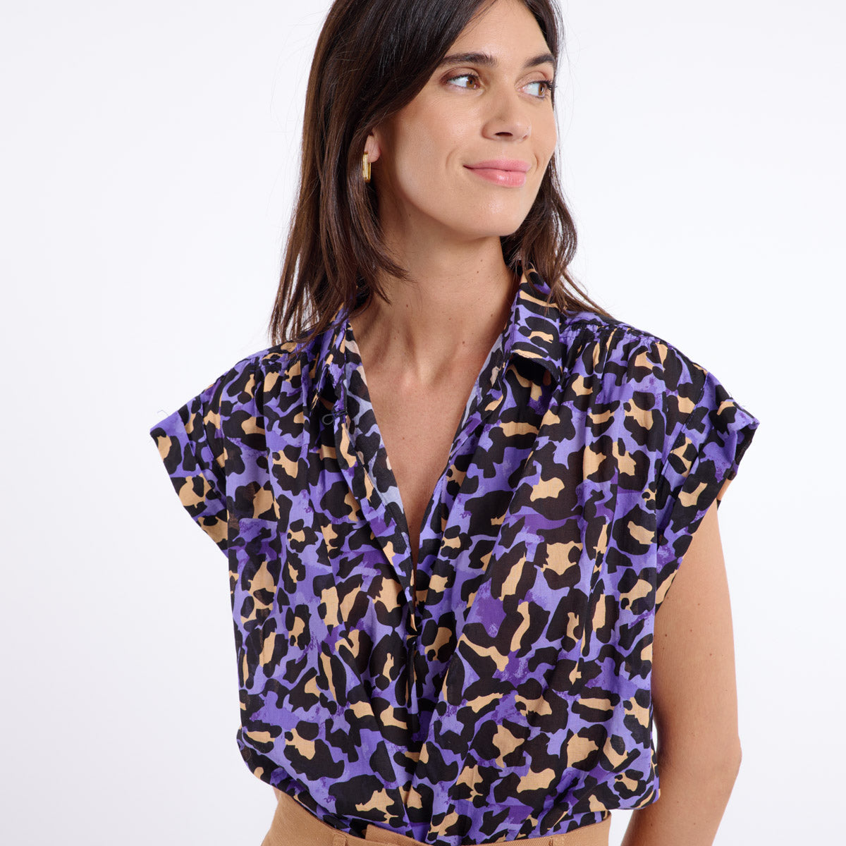 Blouse sans manches motif lépoard violet BAYA de Artlove 70408
