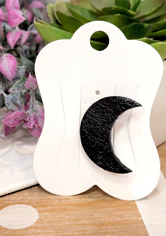 Broche en forme de Lune en cuir irisé Noir Les Cleias