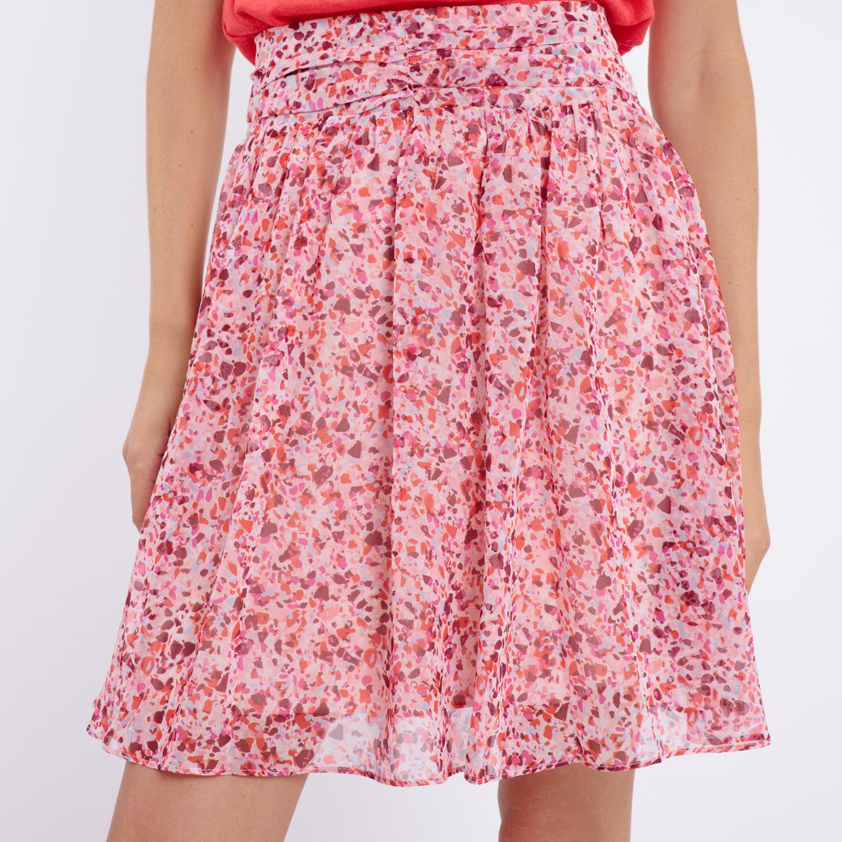 Jupe courte fluide imprimé rose Elyne de Artlove