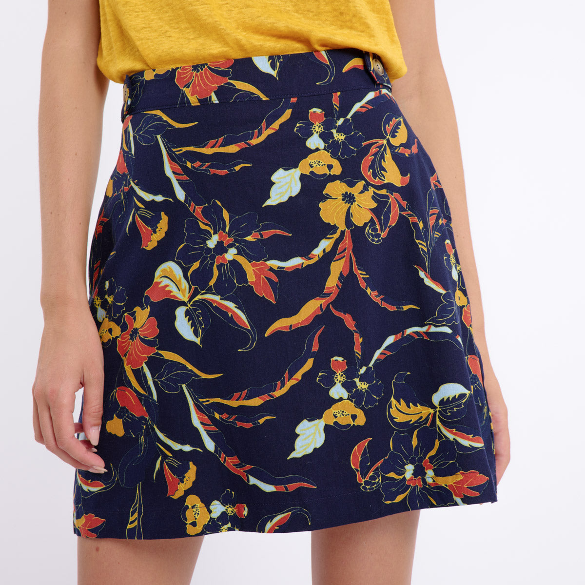 Jupe longueur genoux classique motif floral Alona