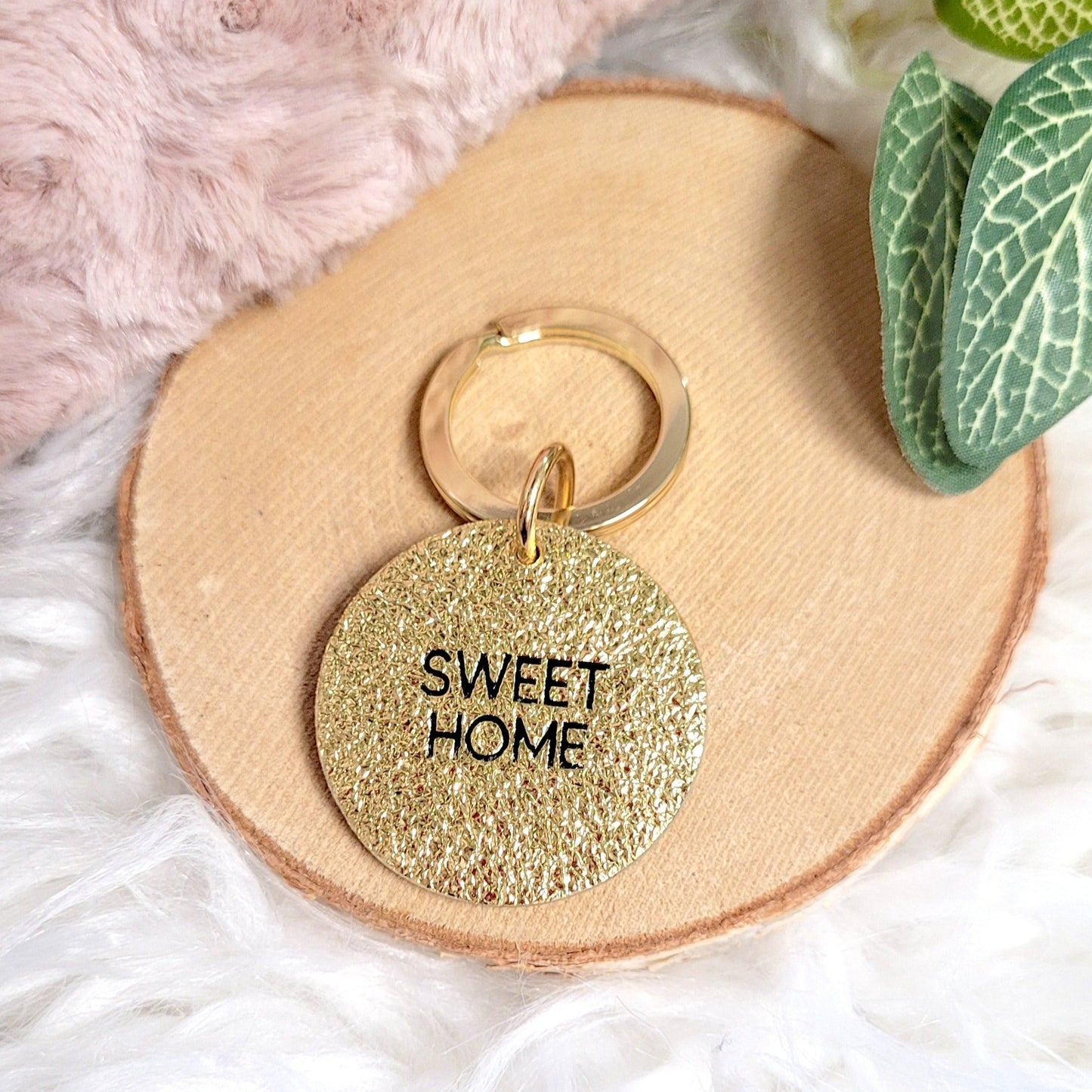 Porte-clé_rond en cuir irisé Doré Sweet Home Les Cleias