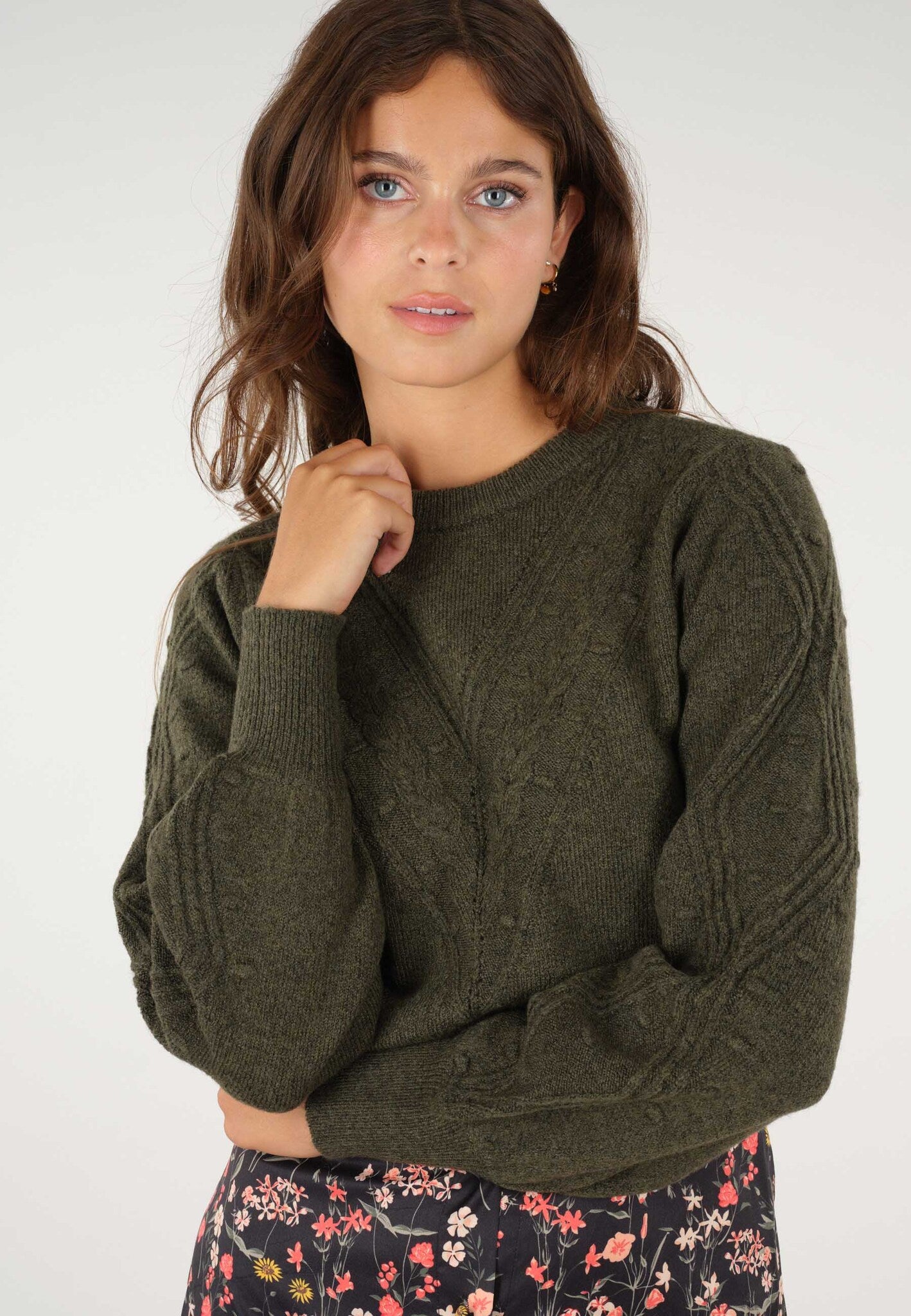 Pull fantaisie kaki encolure ronde Aurora de Deeluxe