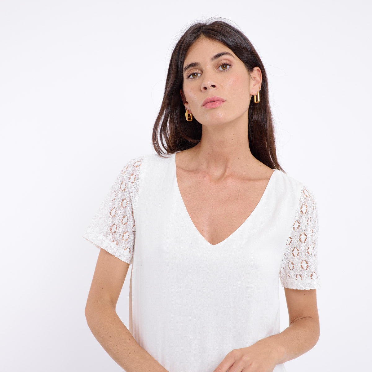 Robe blanche manches courtes en Dentelle Edeline de Artlove