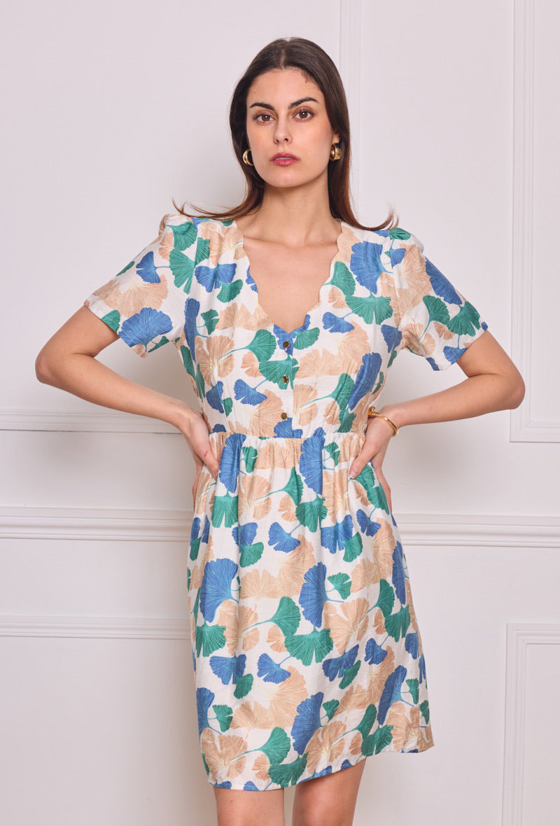 autre vue de la Robe imprimé feuilles de ginkgo Robe GINKO de Maëlle