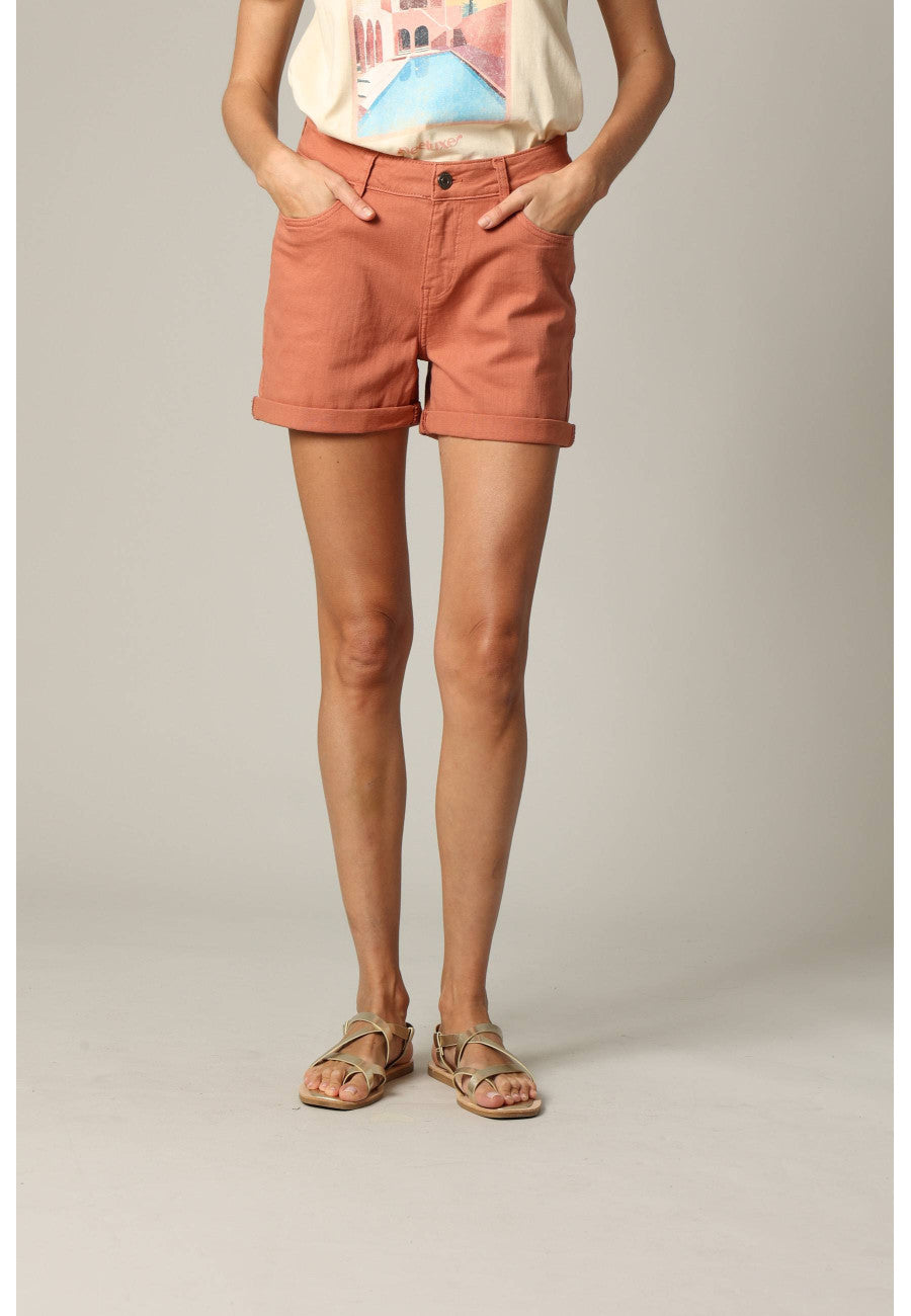 Short coupe droite elasthane terracota CERISE de Deekuxe