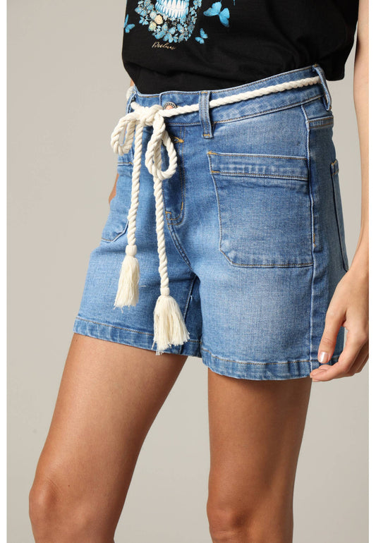 Short en Jean bleu moyen et cordage a nouer MINA de Deeluxe