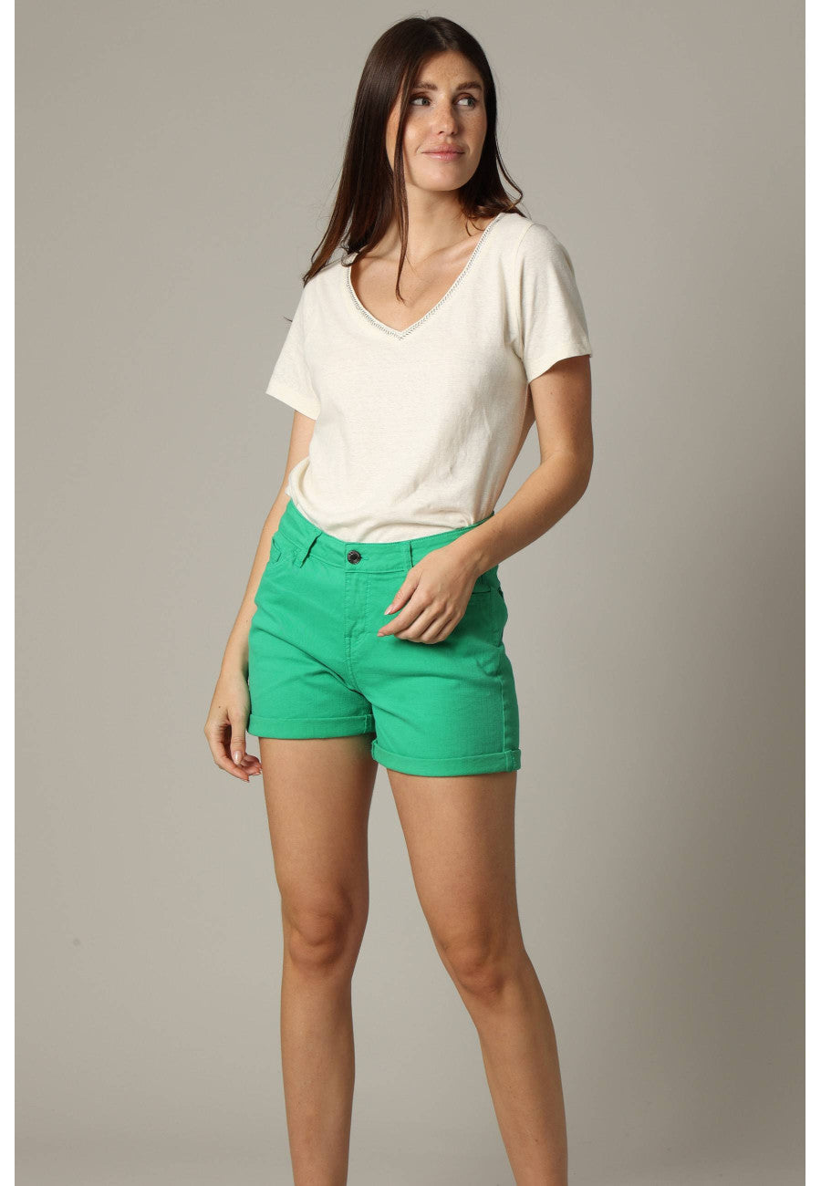 Tshirt en Lin et Coton beige Col V LYVIA Deeluxe