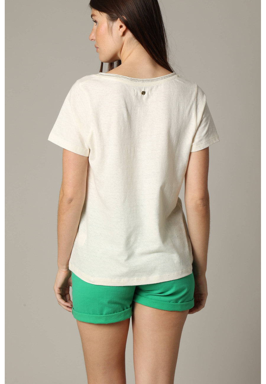 Vue de dos du Haut en coton lin couleur ivoire coupe droite et fluide LYVIA Deeluxe