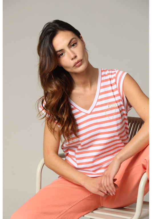 Tshirt en jersey coton rayures coral VAMIKA Deeluxe