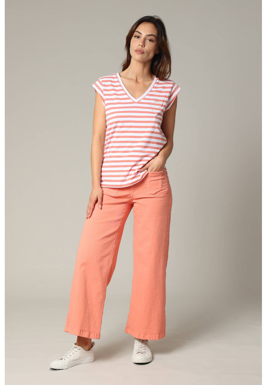Look porté du haut marinière corail VAMIKA Deeluxe