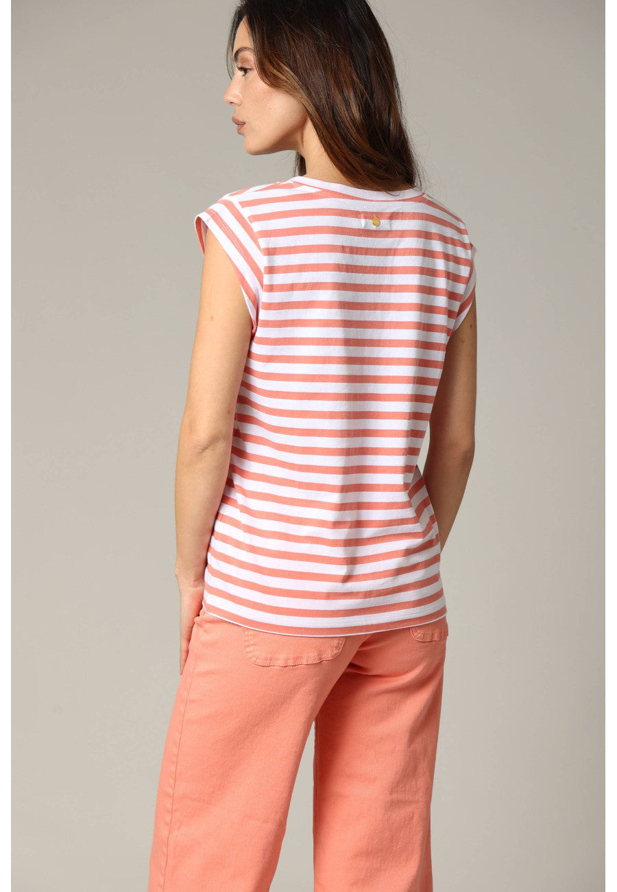 Vue de dos du Teeshirt rayée mariniere corail VAMIKA Deeluxe