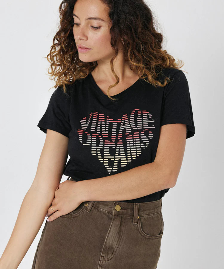 Tshirt noir retro en Lin-viscose a manches courtes BRITANY de Artlove