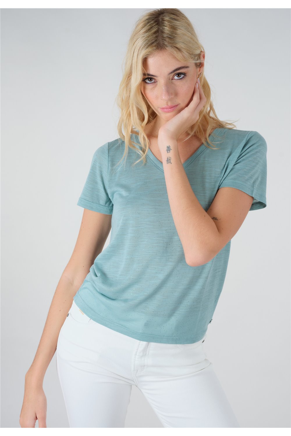 Tshirt irisé vert d'eau encolure V Chouchou de Deeluxe