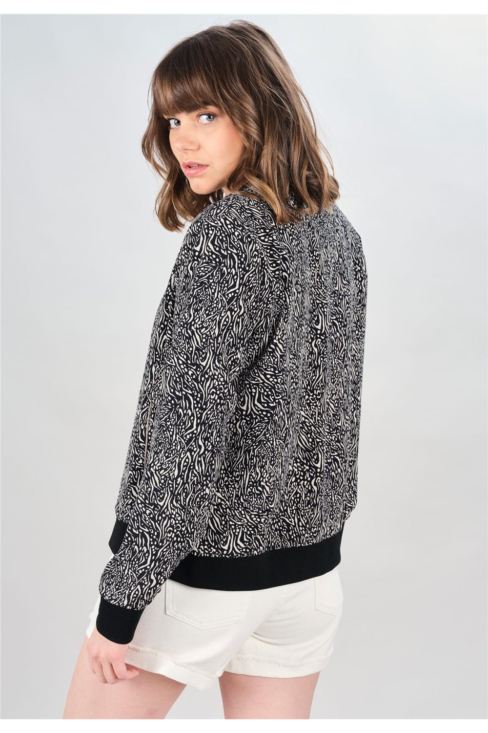 Imprimé abstrait du Bomber Beige et Noir Adeline de Deeluxe