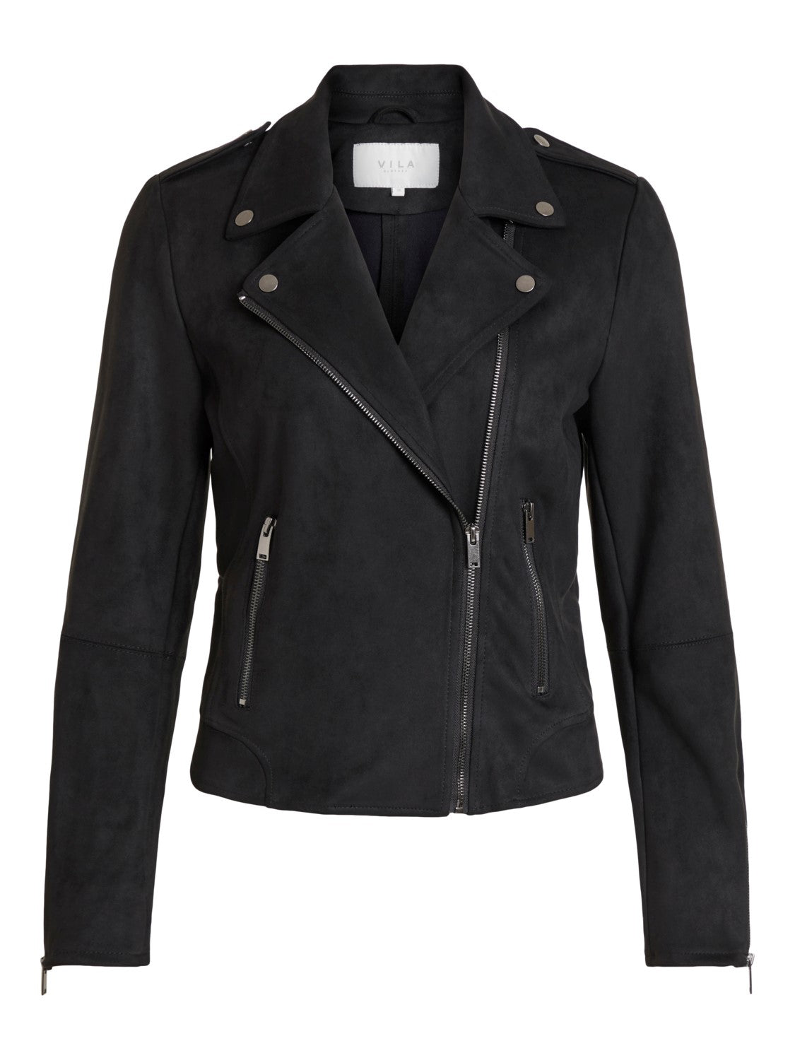 Blouson biker simili daim noir Vifaddy vila vue de face seul