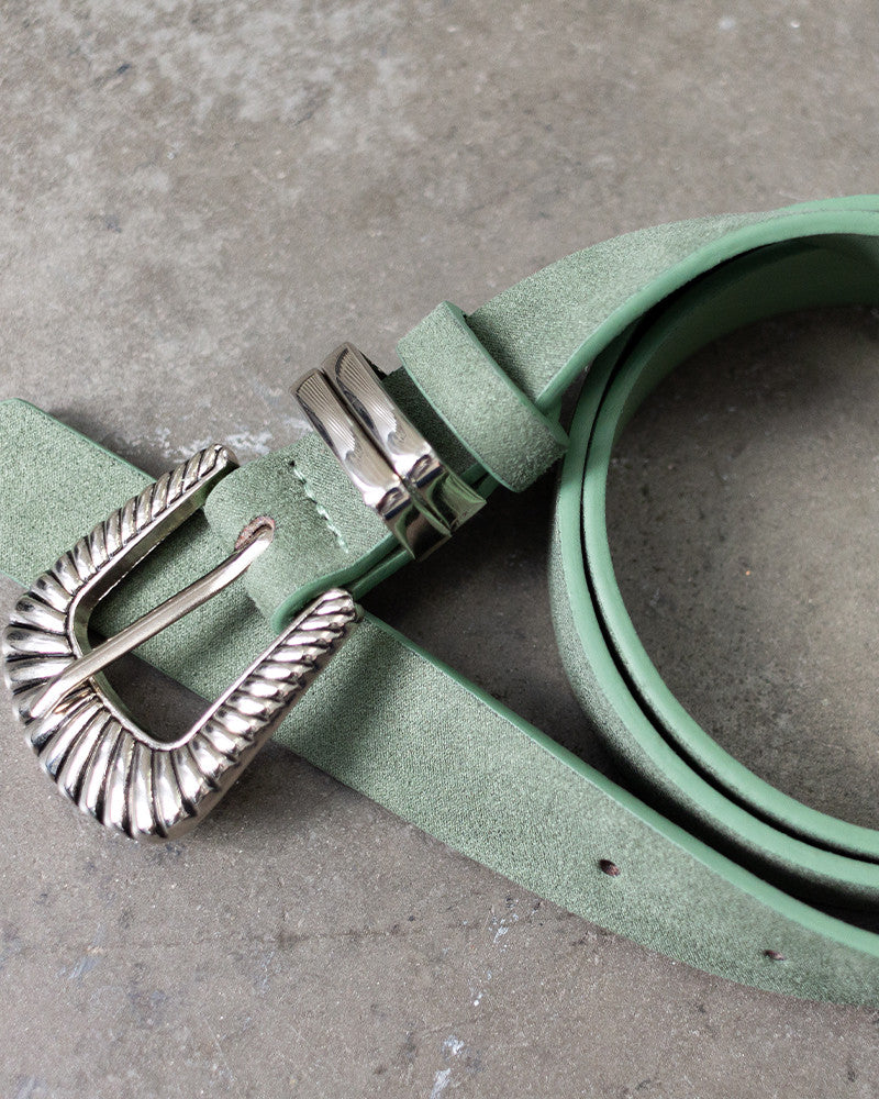 ceinture western boucle embossée argent effet suédine vert kaki Grace and Mila