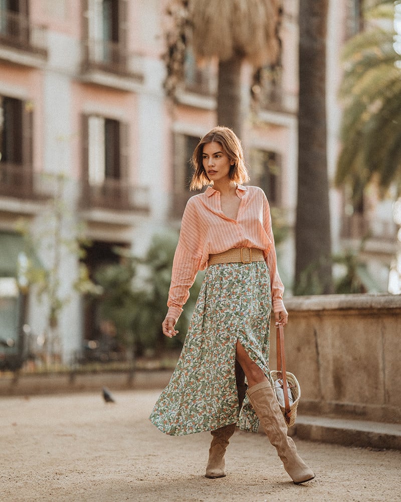 Look de la jupe longue imprimé vert Irlande de Grace et Mila