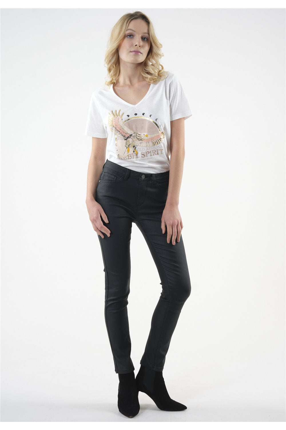 Pantalon en toile enduite noire Lyzie de Deeluxe