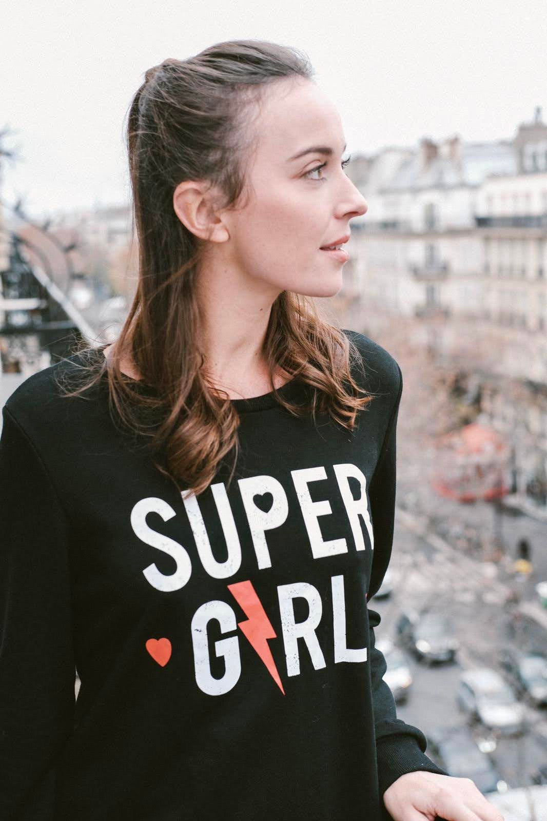 Sweat coton noir Print Super Girl de Jubylee