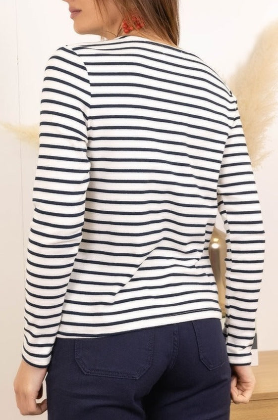 mariniere boutonnée avec broderie doré love portée vue de dos