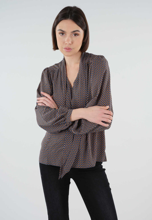 Blouse fluide chic imprimé graphique  camel Aniela de Deeluxe