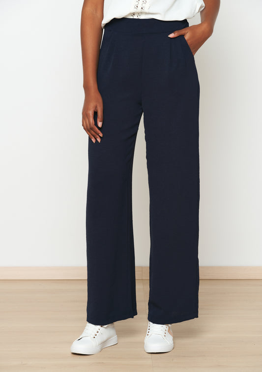 Pantalon coupe large et fluide coloris marine CRINKY de Lolaliza