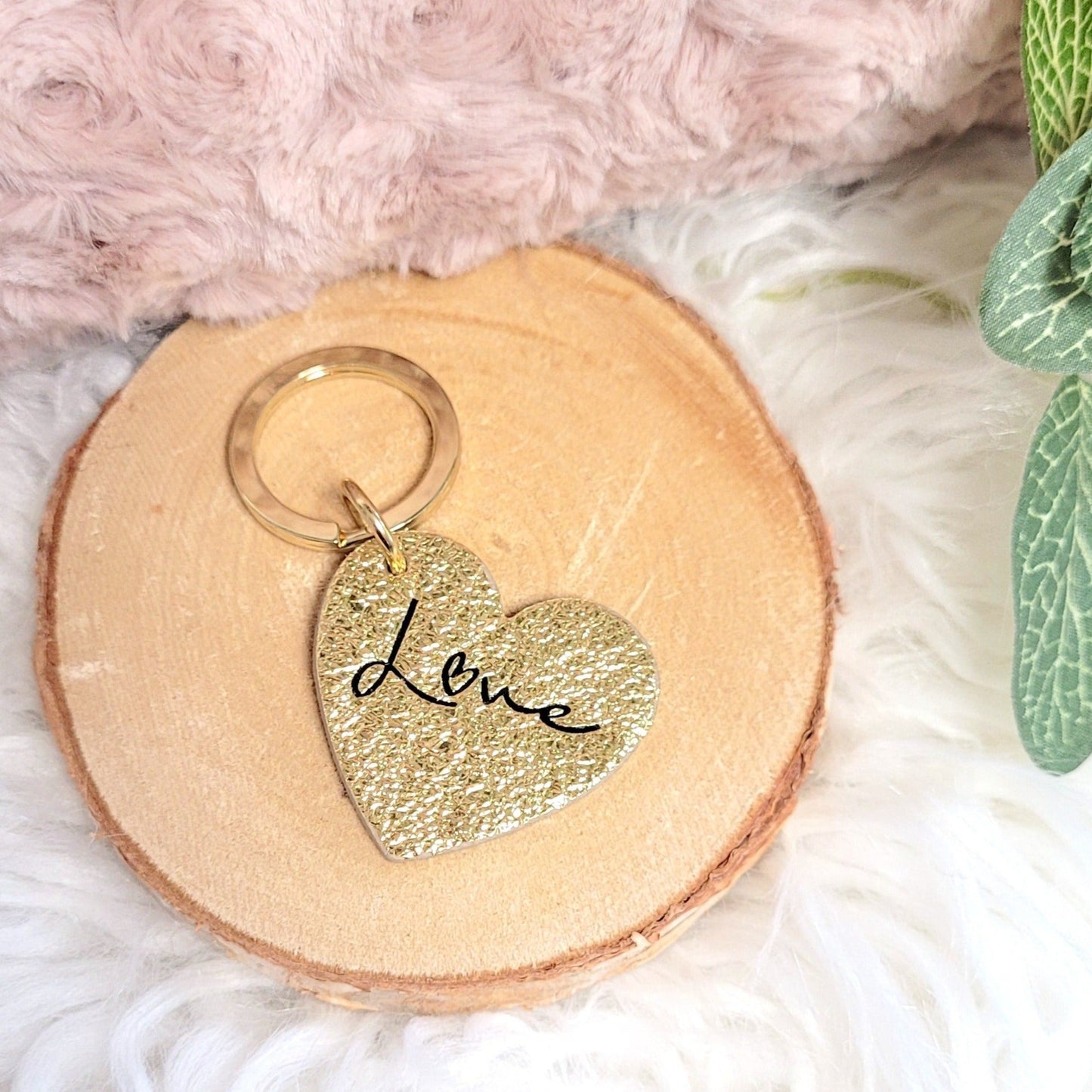 Porte-clef coeur cuir irisé Love Les Cleias