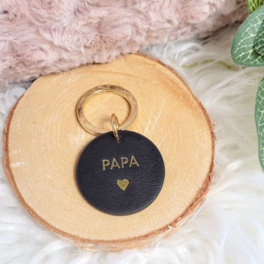 Porte-clef rond cuir Noir Papa Les Cleias