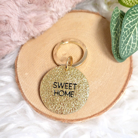 Porte-clé_rond en cuir irisé Doré Sweet Home Les Cleias