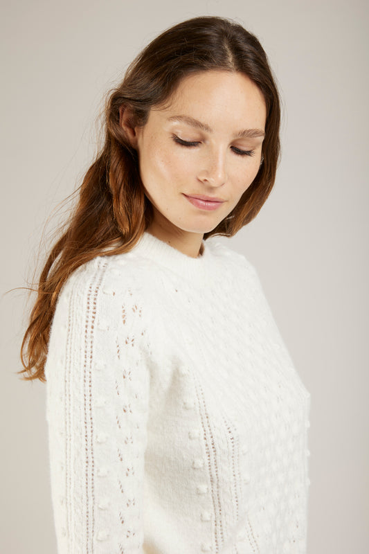 Pull col rond creme maille fantaisie Prissie de Andy & Lucy
