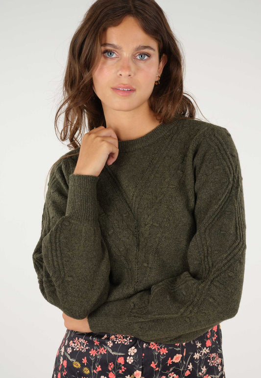 Pull fantaisie kaki encolure ronde Aurora de Deeluxe