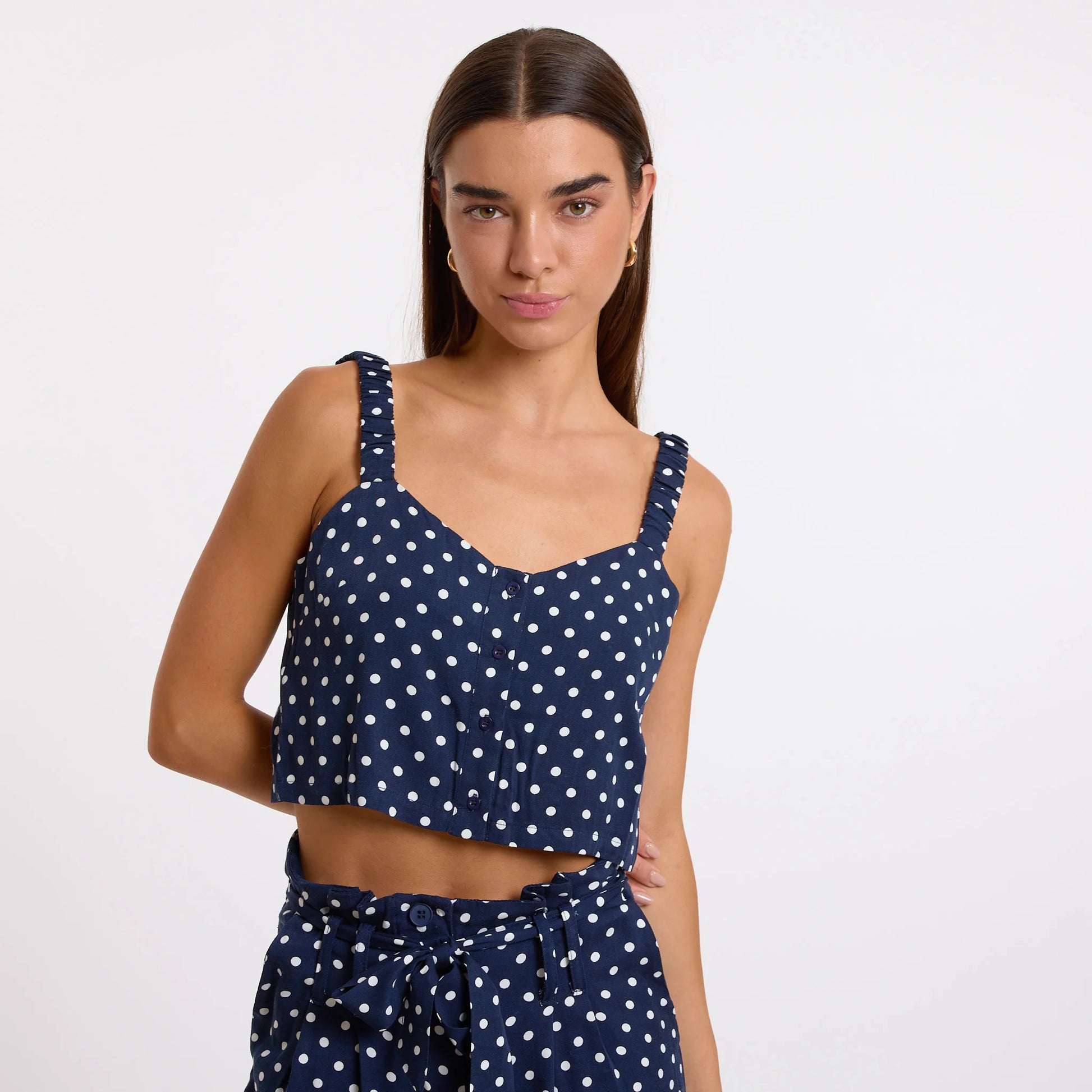 Top a bretelles larges élastiquées Virginia marine a pois Artlove