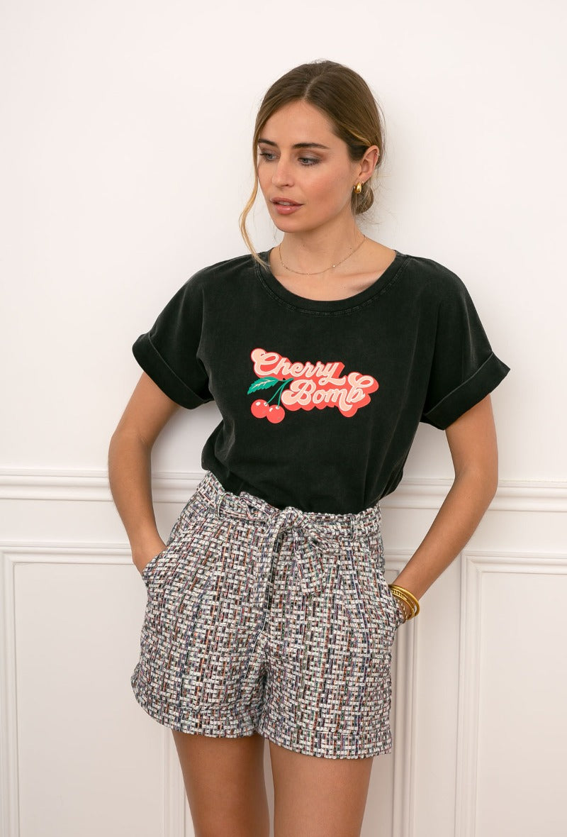 Tshirt coupe droite et ample rock CHERRY BOMB de Lovie and Co