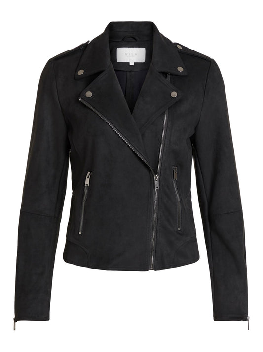 Blouson biker simili daim noir Vifaddy vila vue de face seul